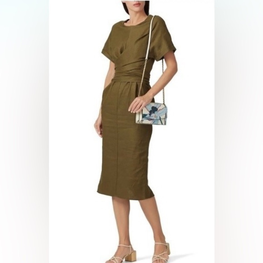 525 America Olive Green Linen Wrap Dress